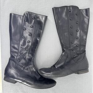 Born Womens 8.5 Black Leather Knee‎ High Button Riding Boots D37303